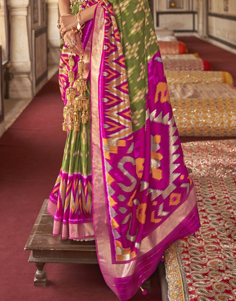 Magnificent Green Ikat Print Patola Silk Saree