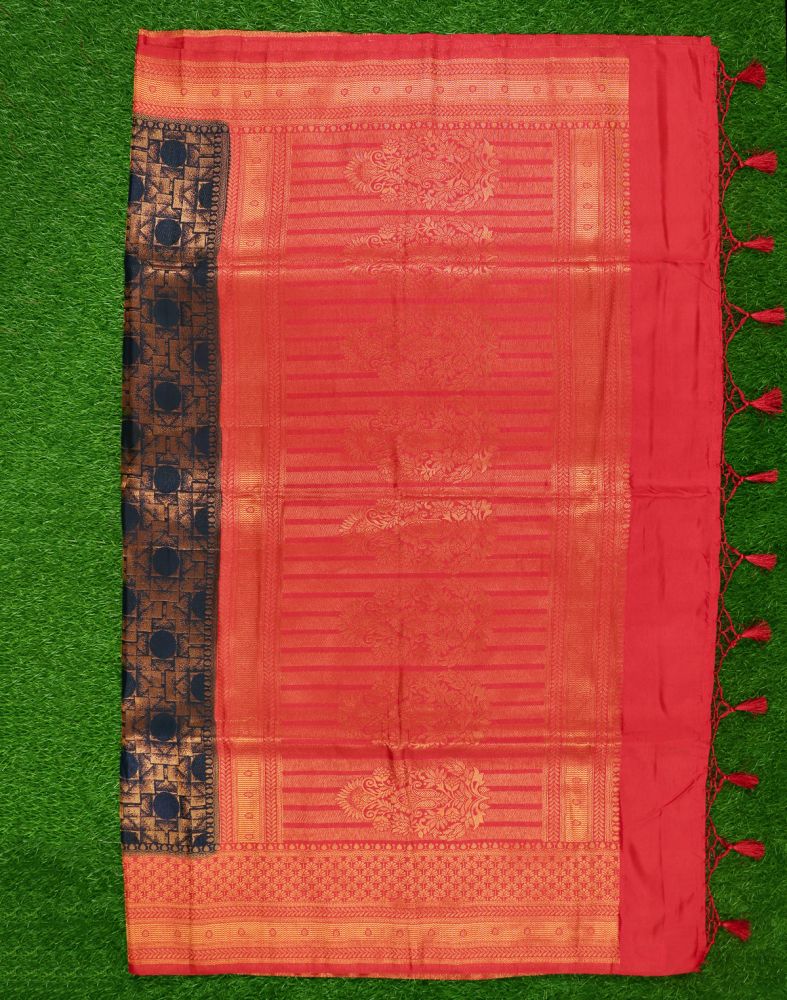 Navy Blue Geometric Zari Soft Silk Saree