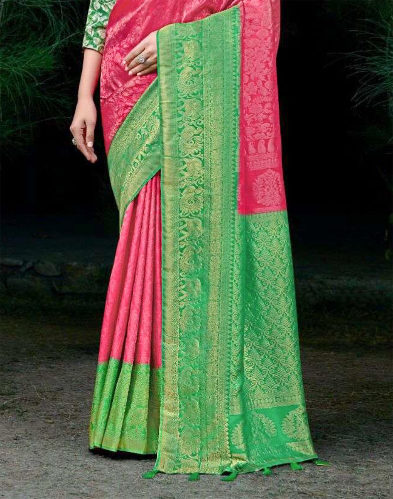 Floral Pattern Pink Colour Soft Silk Saree