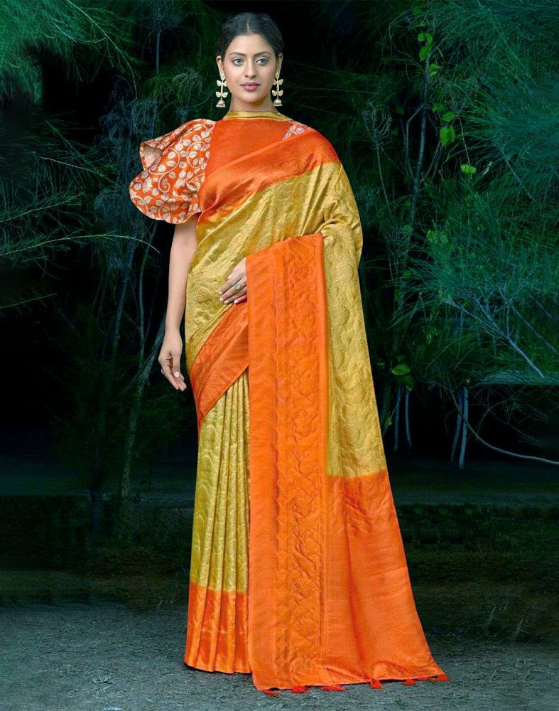 Yellow Floral Soft Silk Weave Saree