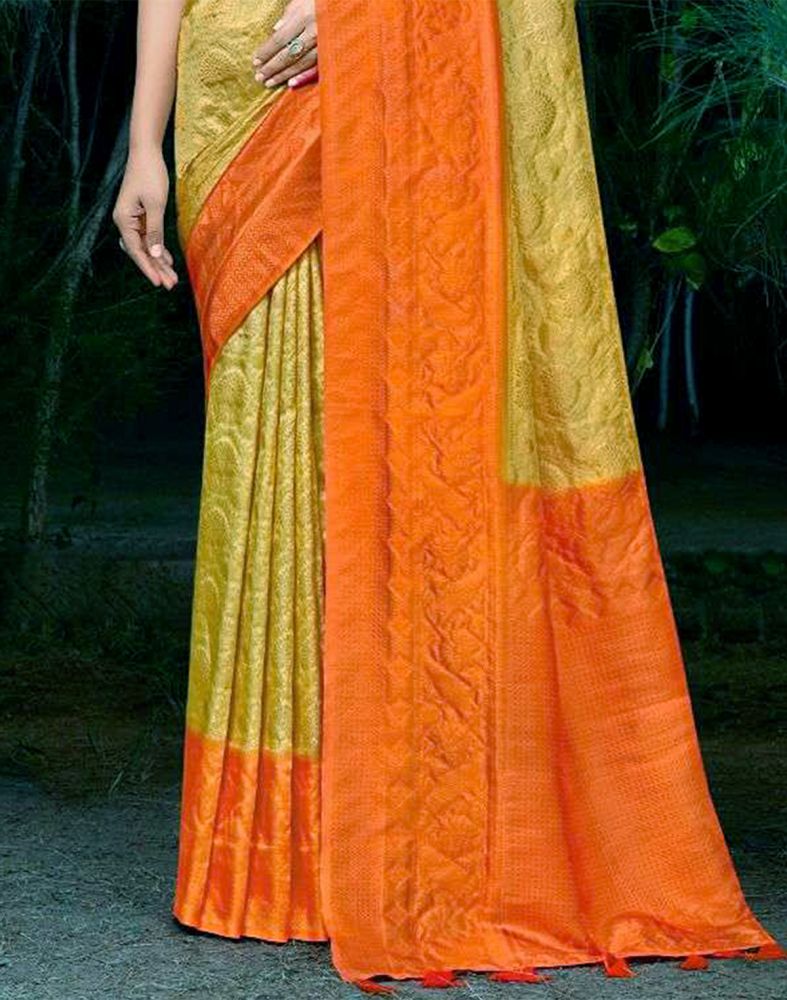 Yellow Floral Soft Silk Weave Saree