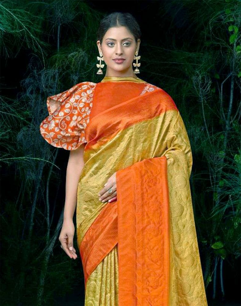 Yellow Floral Soft Silk Weave Saree