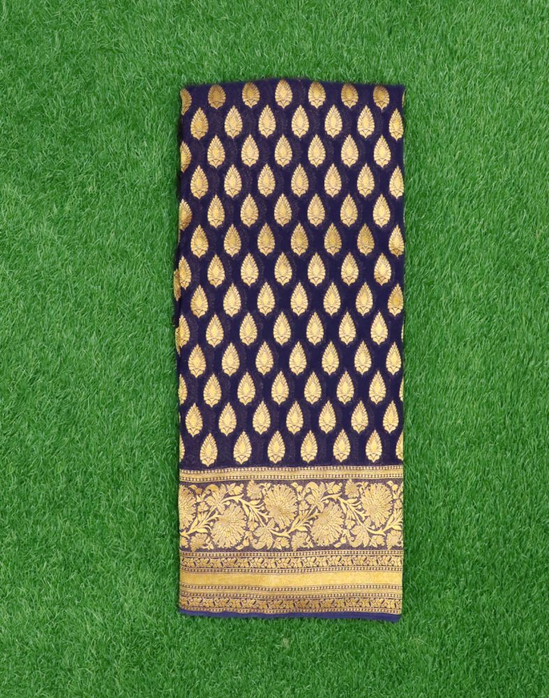 Navy Blue Butta Gold Zari Georgette Saree