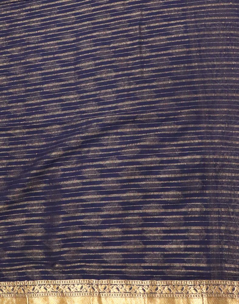 Navy Blue Butta Gold Zari Georgette Saree