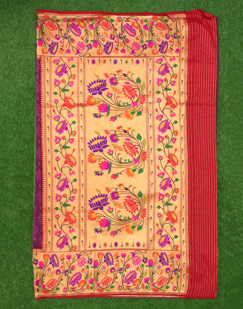Violet Chikankari Work Georgette Saree With Paithani Border And Blouse Piece