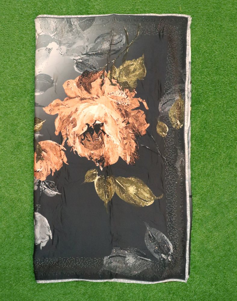 Grey Floral Stones Work Crape Saree