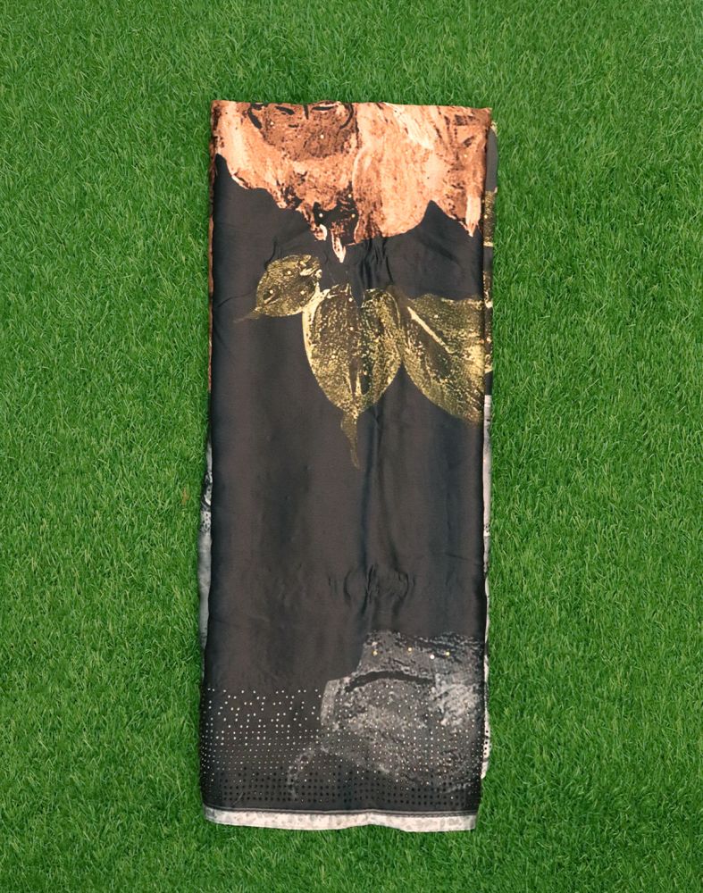 Grey Floral Stones Work Crape Saree
