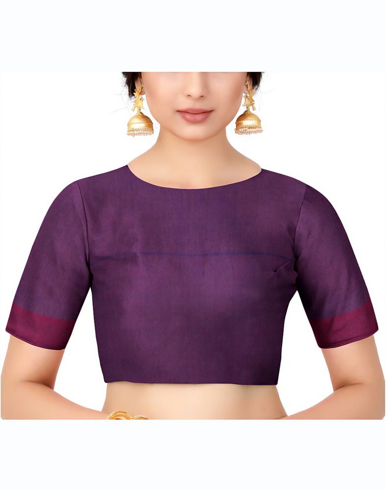 Navy Blue Ikat Soft Silk Weave Saree With Contrast Blouse