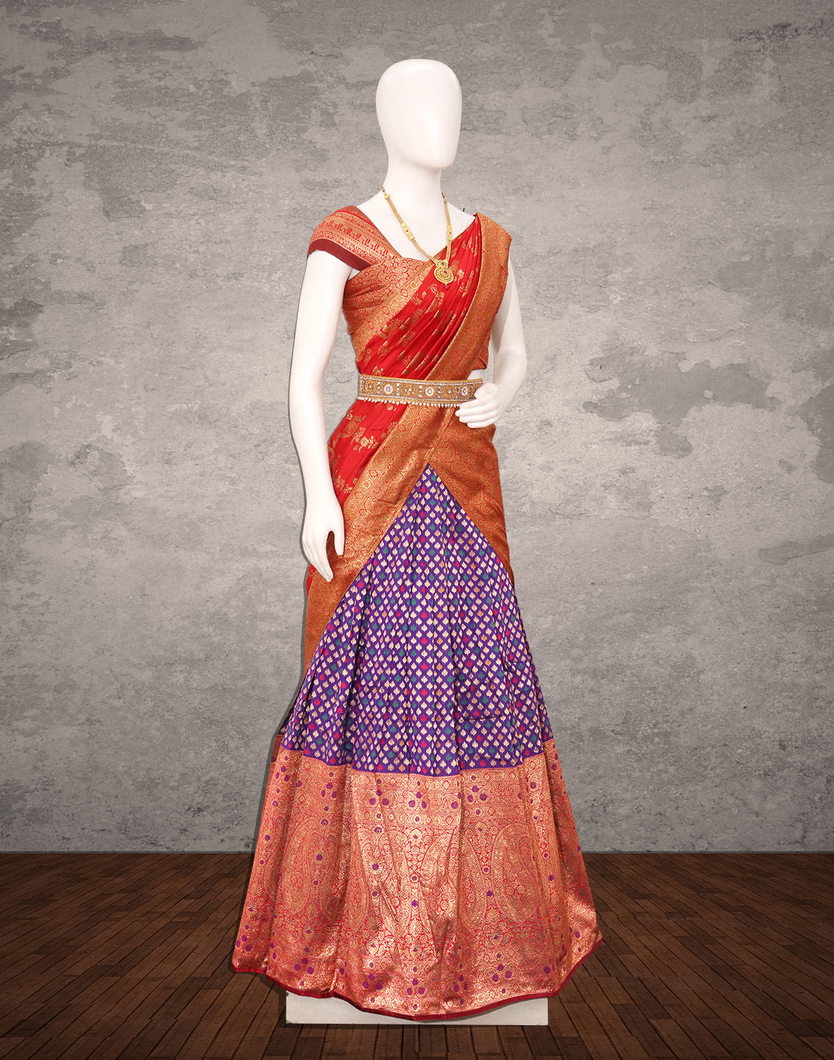 Designer bridal Violet Floral Banaras Fancy Half Saree