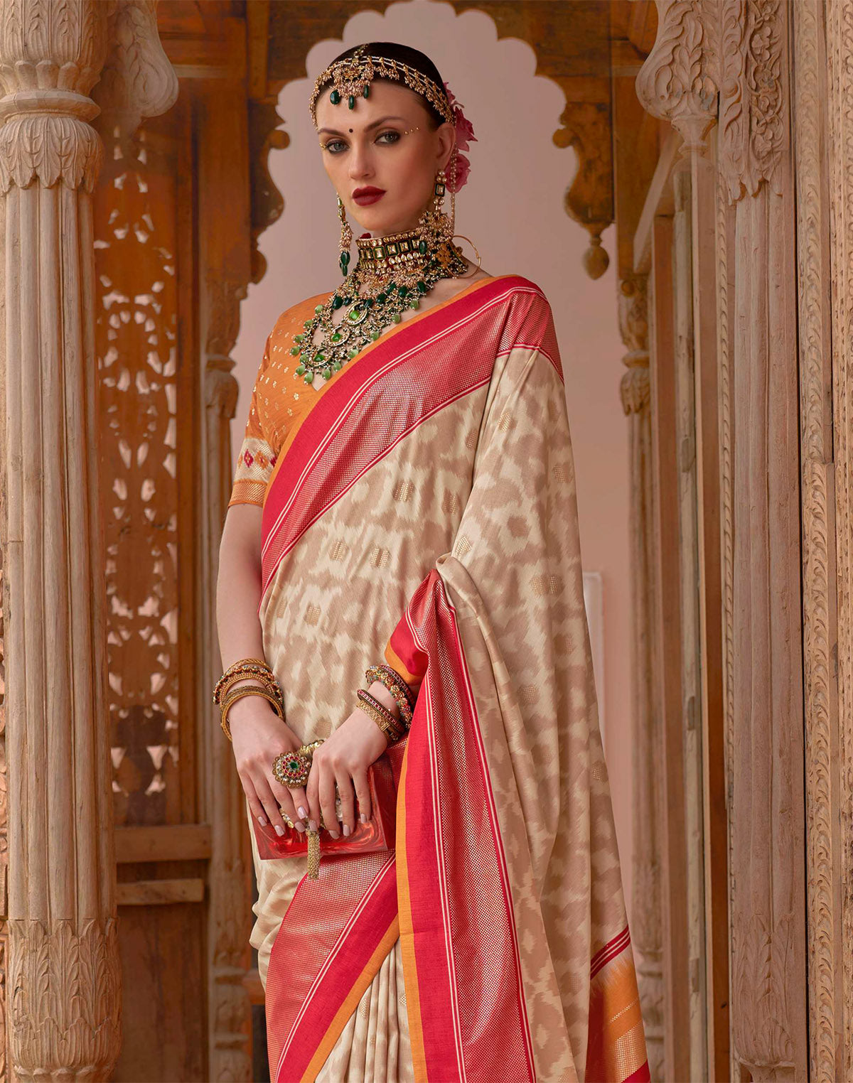 Beige Colour smooth Patola Silk Saree