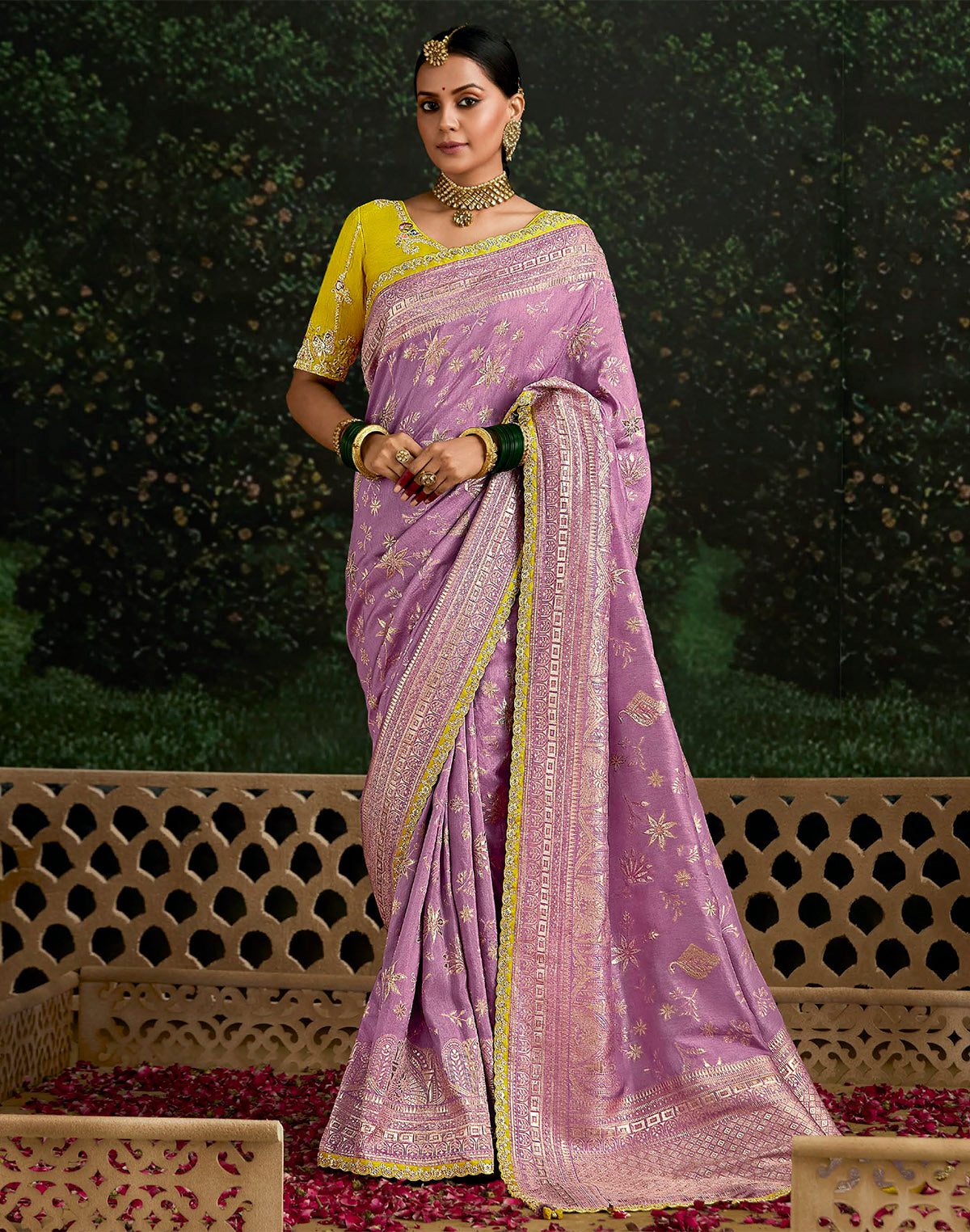 Light Purple Fancy Lace Border Dola Silk Saree with Contrast work Blouse