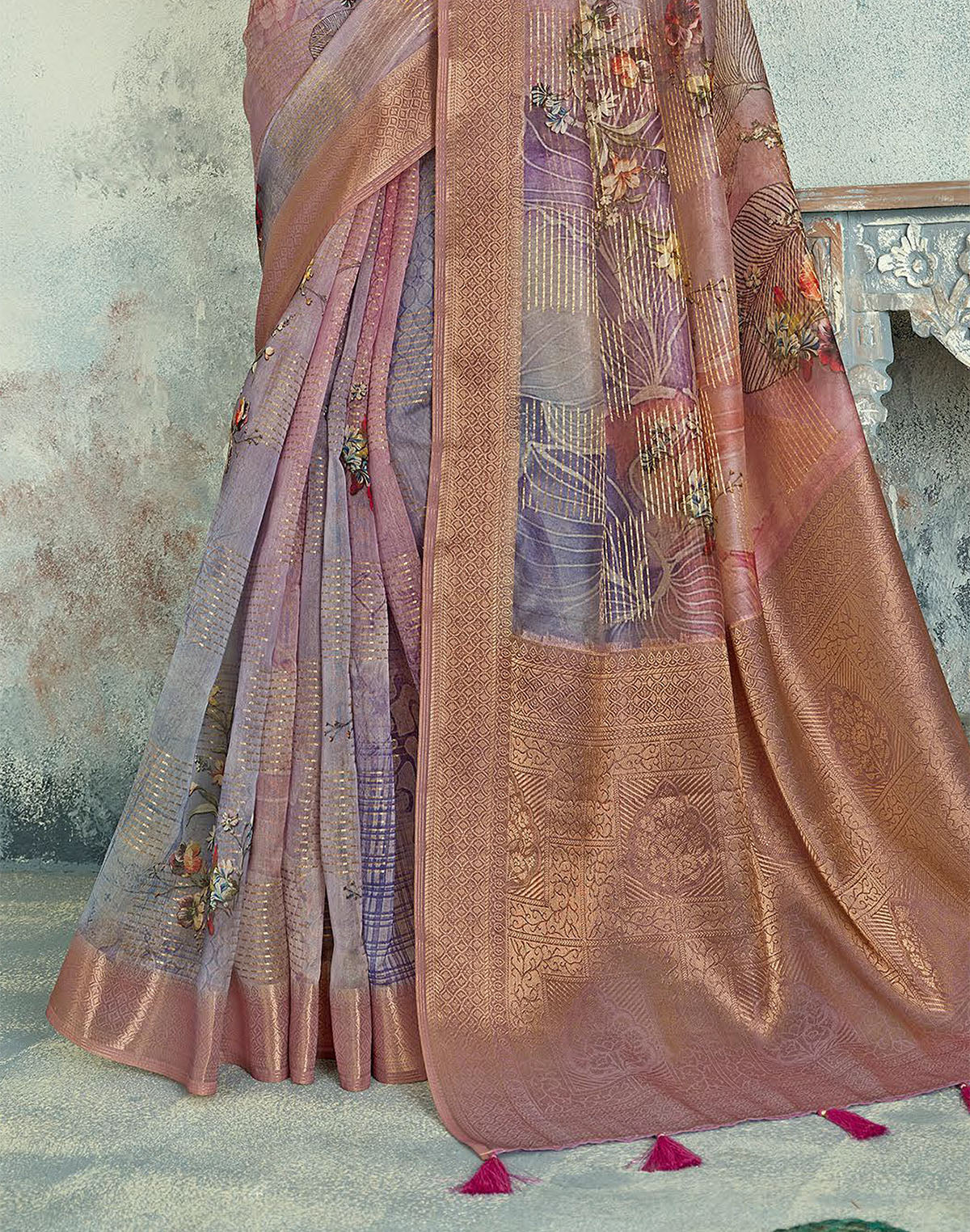 Traditional Light Pink Coloured Tissue Saree