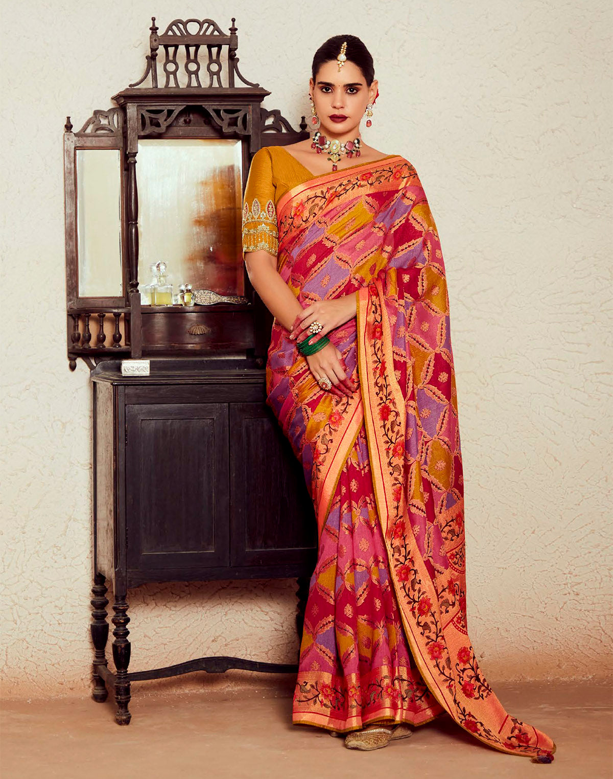 Multi Color Soft Brasso Silk Designer Saree with Designer Blouse