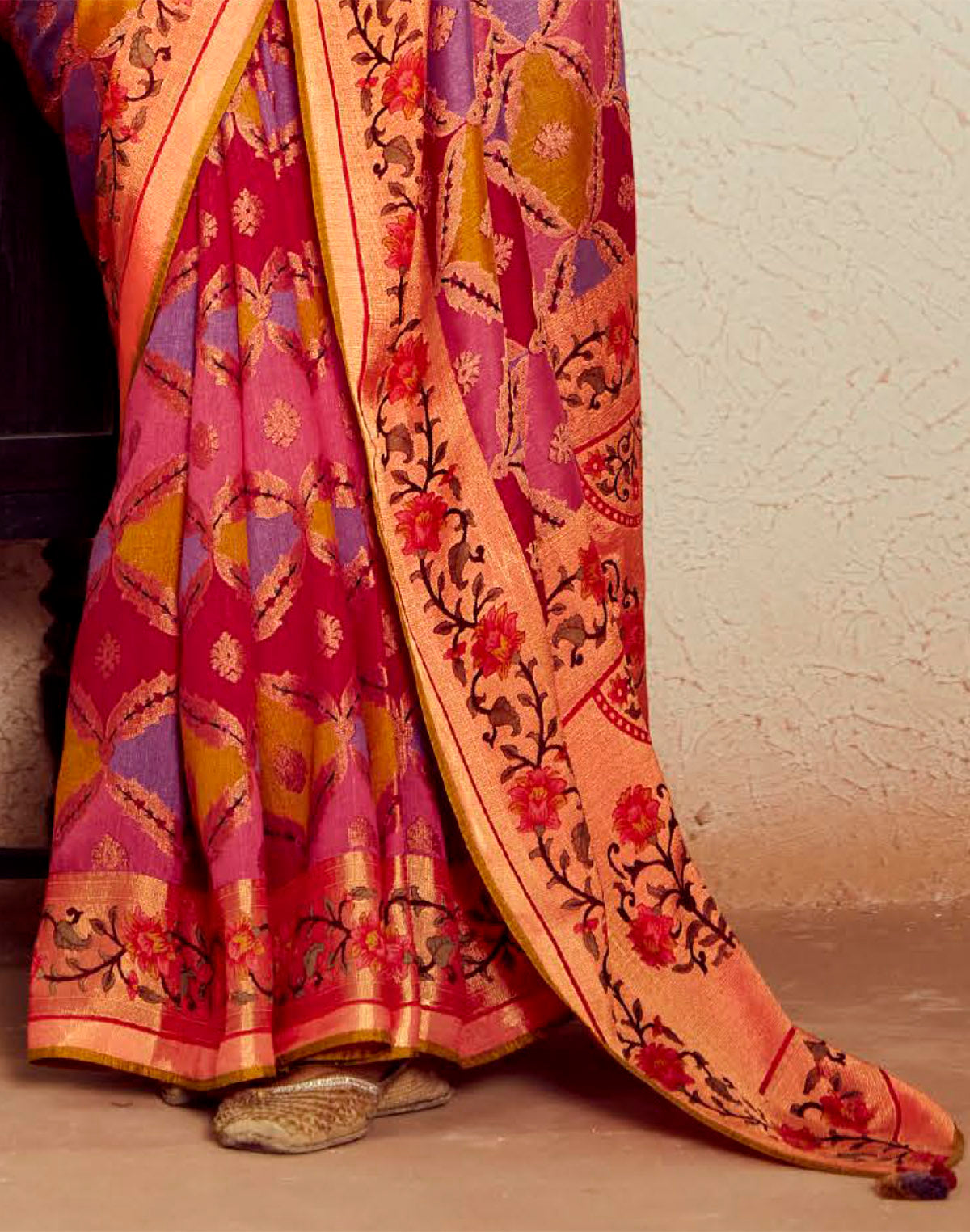 Multi Color Soft Brasso Silk Designer Saree with Designer Blouse