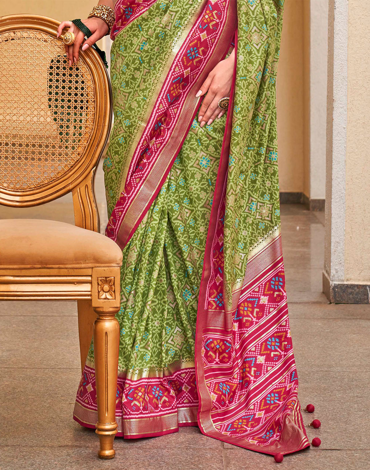 Green Patola Saree with Red Border