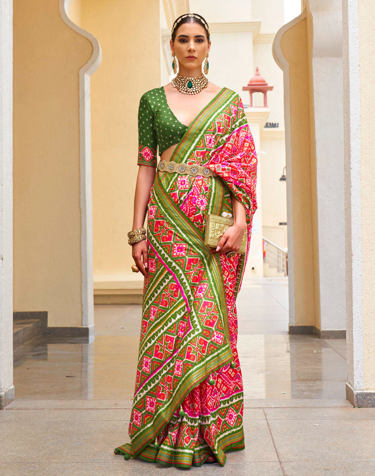 Pink Woven Design Patola Saree with Tussels