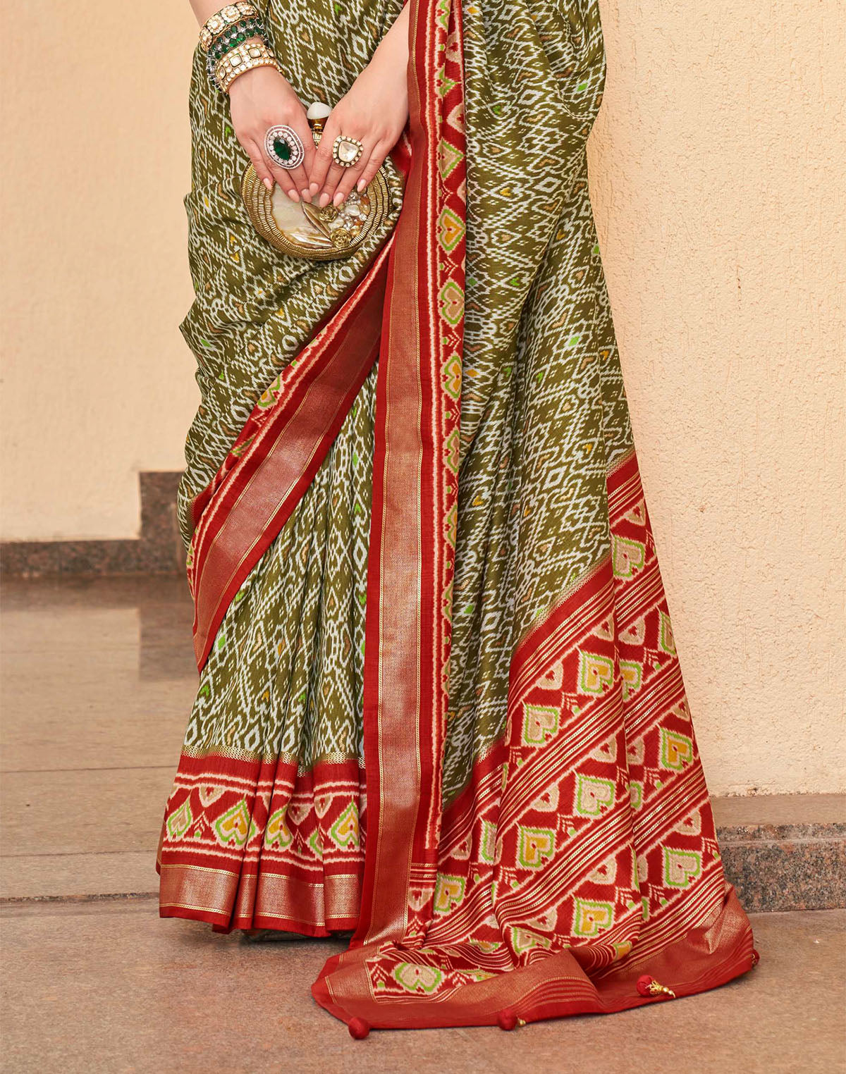 Mehendi Green all over Ikat Print Patola Designer Saree