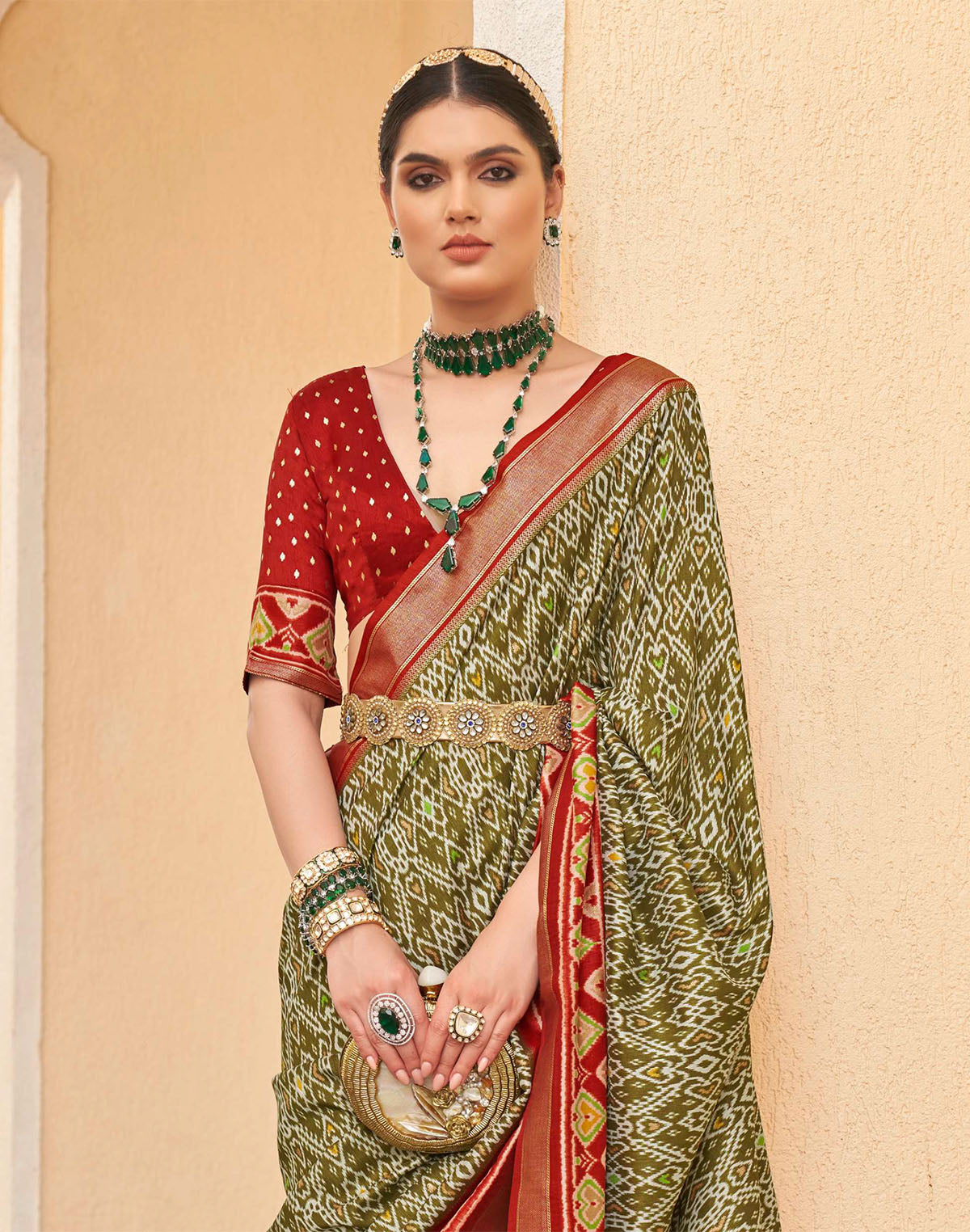 Mehendi Green all over Ikat Print Patola Designer Saree