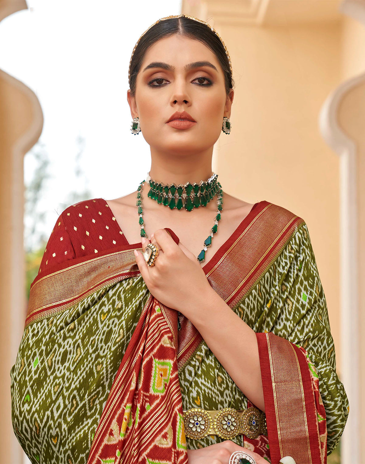 Mehendi Green all over Ikat Print Patola Designer Saree