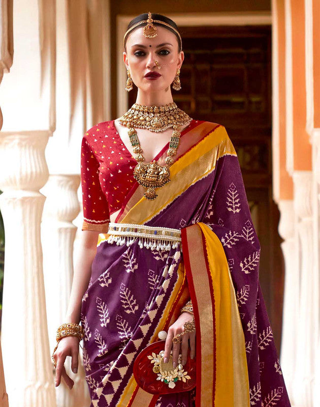 Purple Ikat Pattern Patola Silk Saree