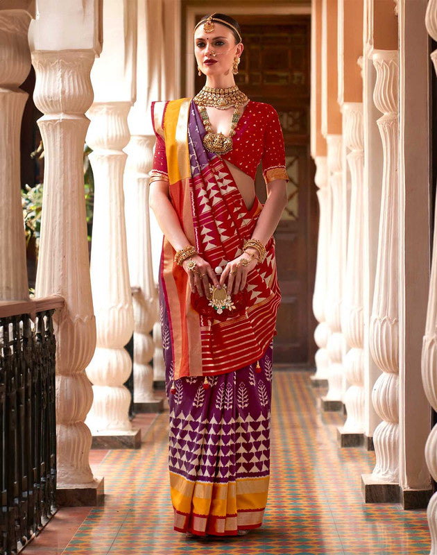 Purple Ikat Pattern Patola Silk Saree