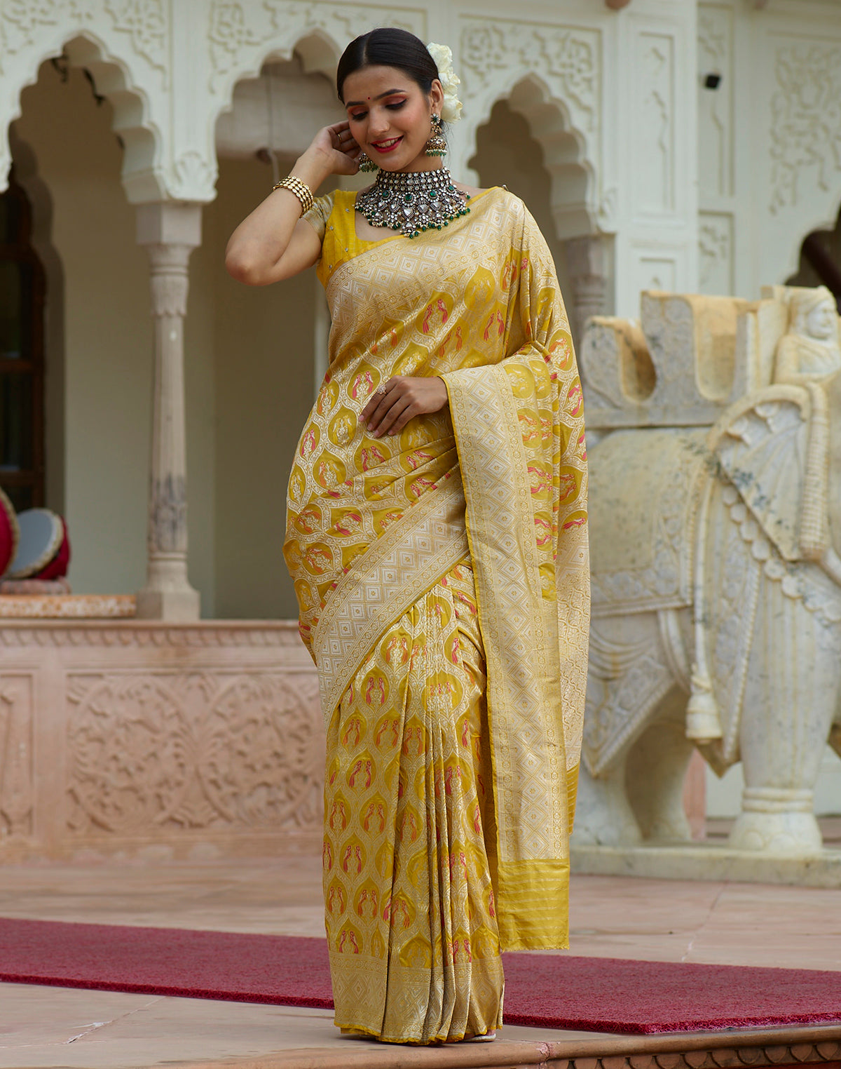 Bright Yellow Coloured Pure Kataan Banaras Saree