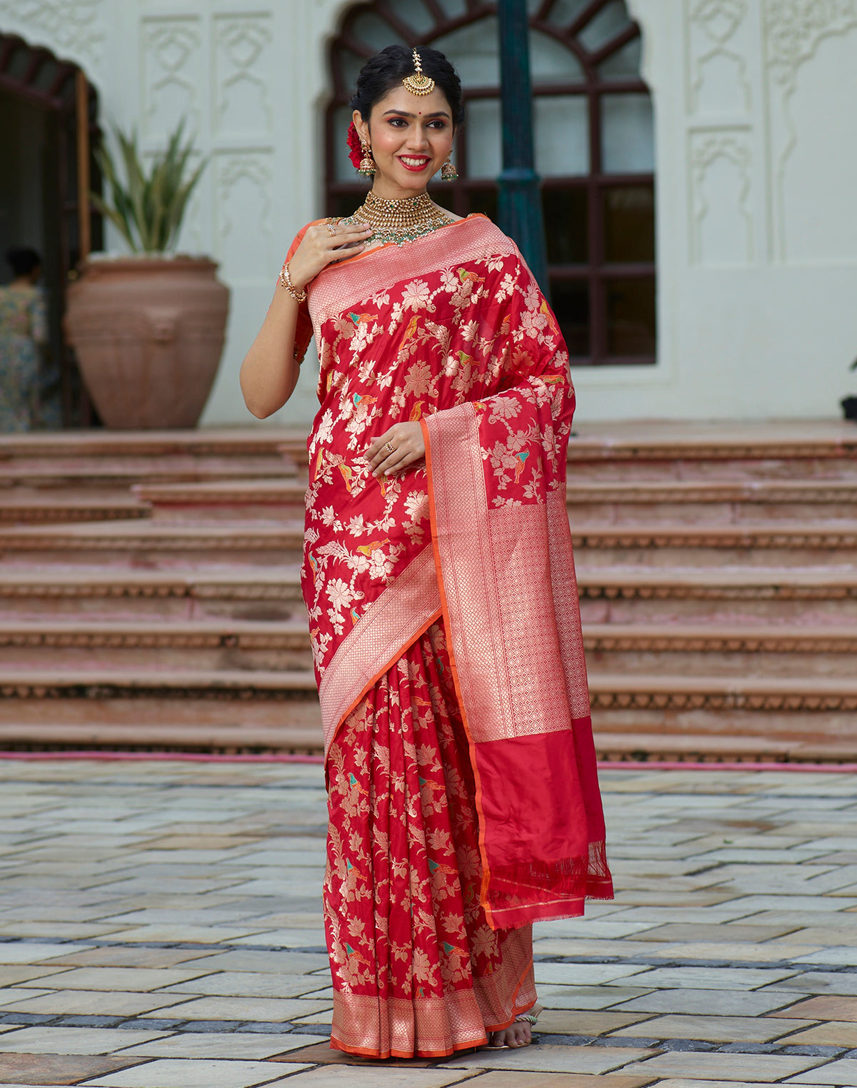 Red all over full Jaal work Handloom Silk Banarasi Saree