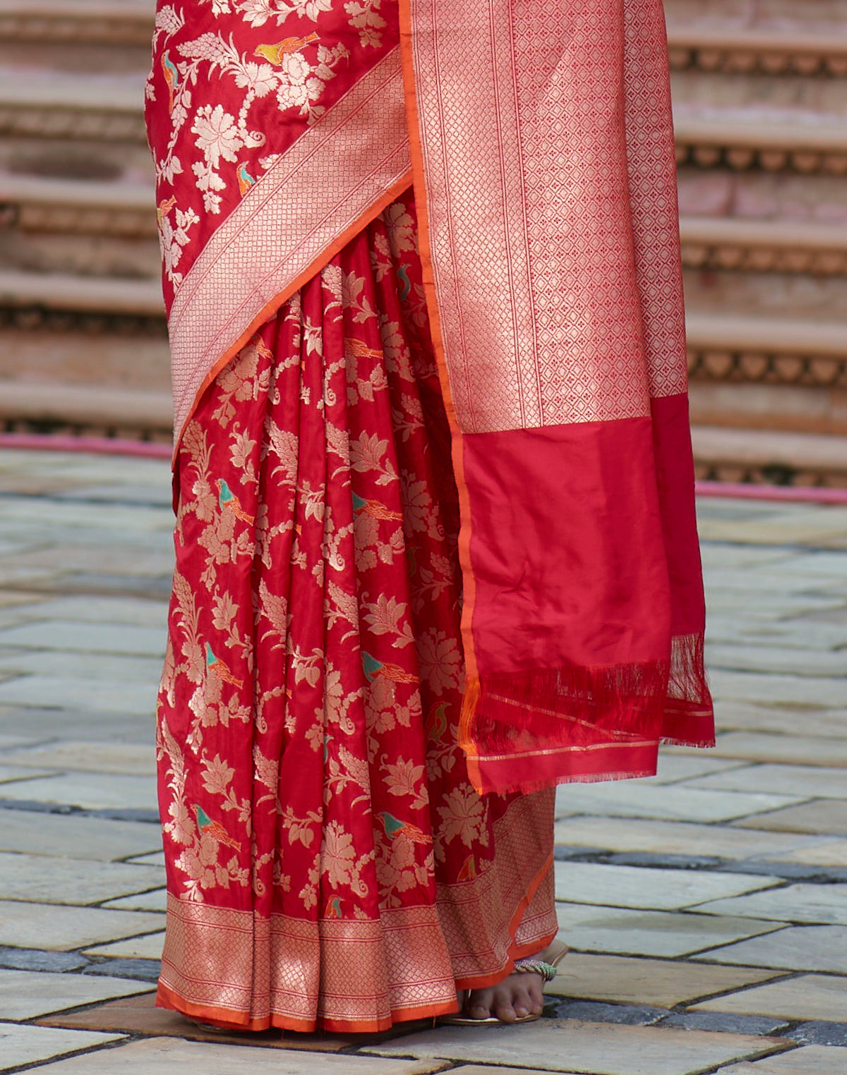 Red all over full Jaal work Handloom Silk Banarasi Saree