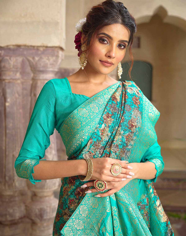 Stunning Sea Green Soft Dola Silk Saree