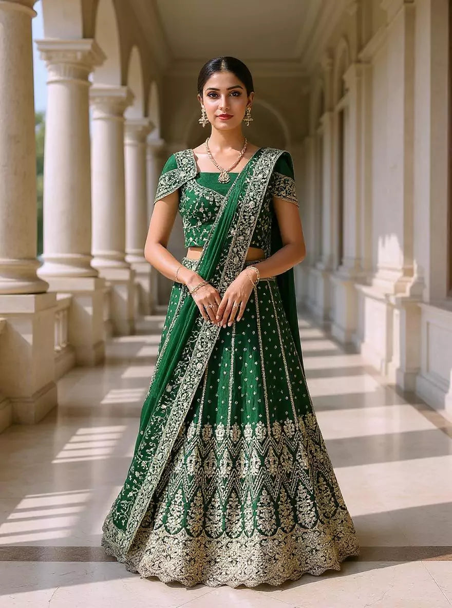Beautifully Jimmy Choo Rama Color Heavy Stones with Zari work Lehenga Set