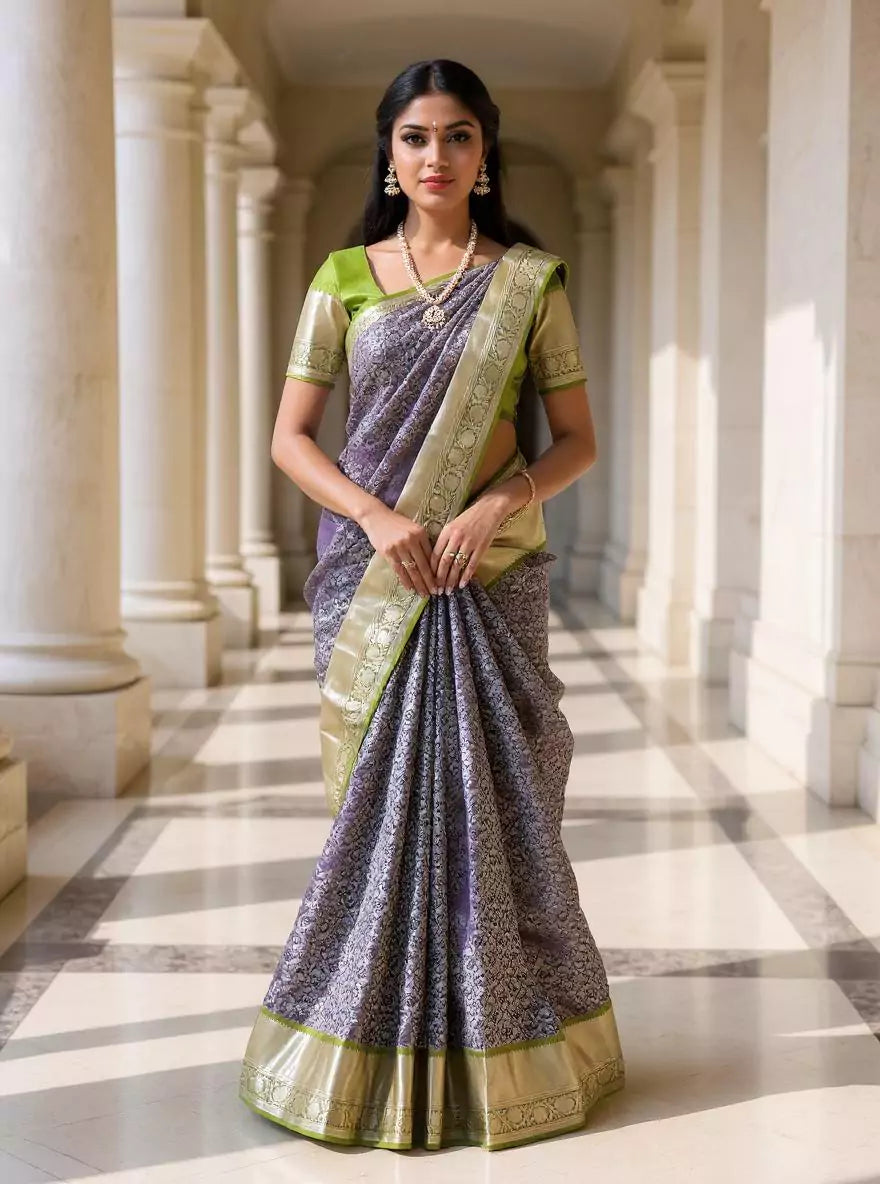 Navy Blue Silver Zari Kanchi Pattu Silk Saree