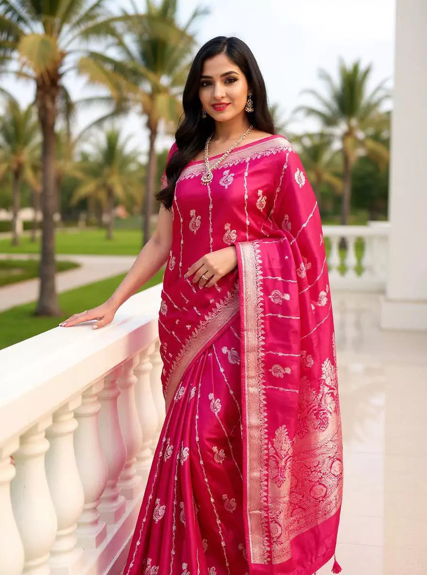 Magenta Novelty Design Mashru Silk Saree and Self Jacquard Blouse