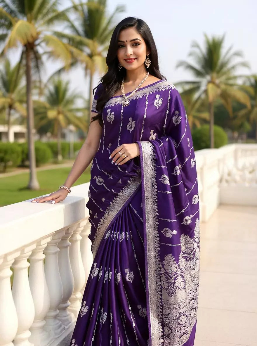 Purple Novelty Design Mashru Silk Saree and Self Jacquard Blouse