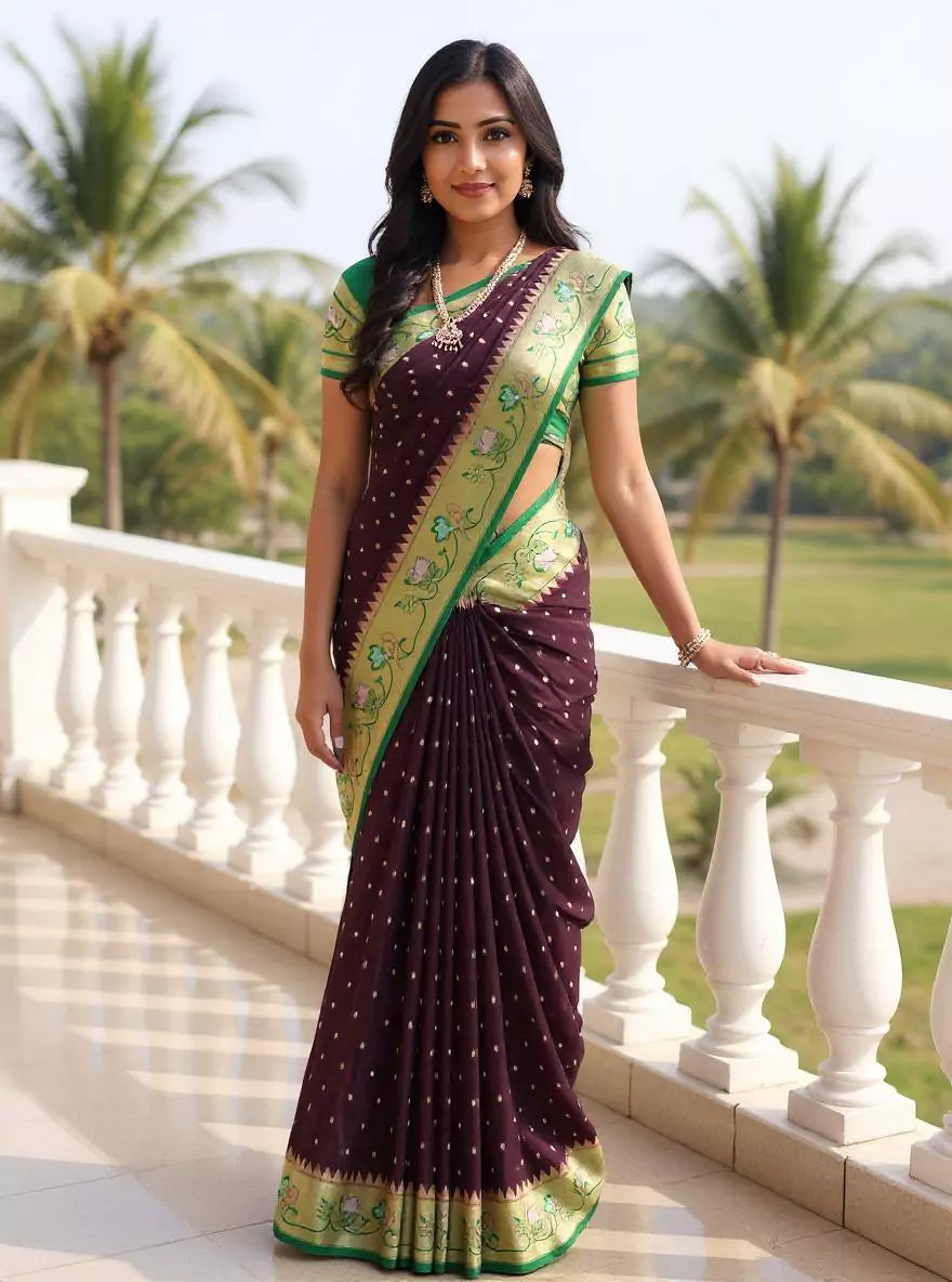 Wine Zari Booti's Semi Georgette Fancy Saree