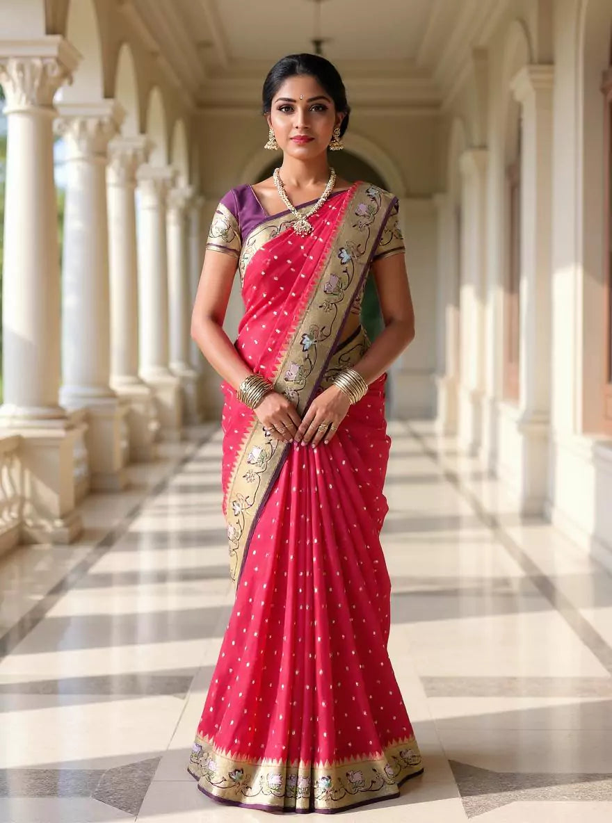Magenta Zari Booti's Semi Georgette Fancy Saree