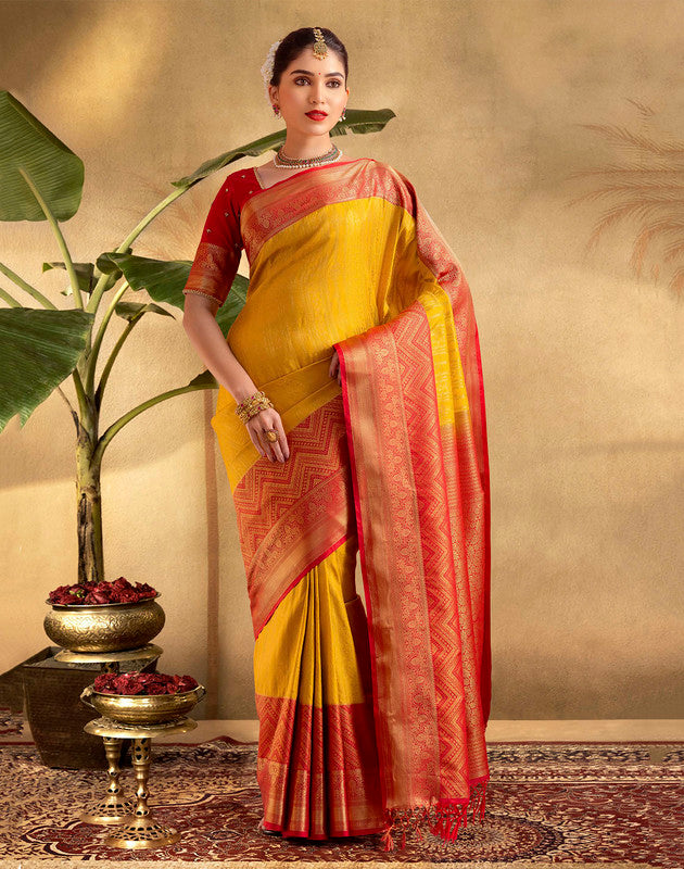 Yellow Coloured Self Design Soft Banaras Saree