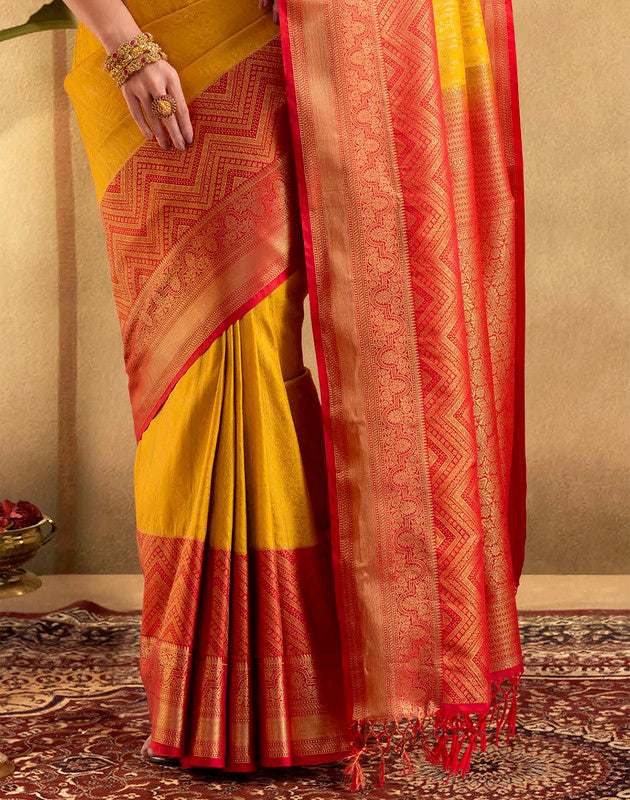 Yellow Coloured Self Design Soft Banaras Saree