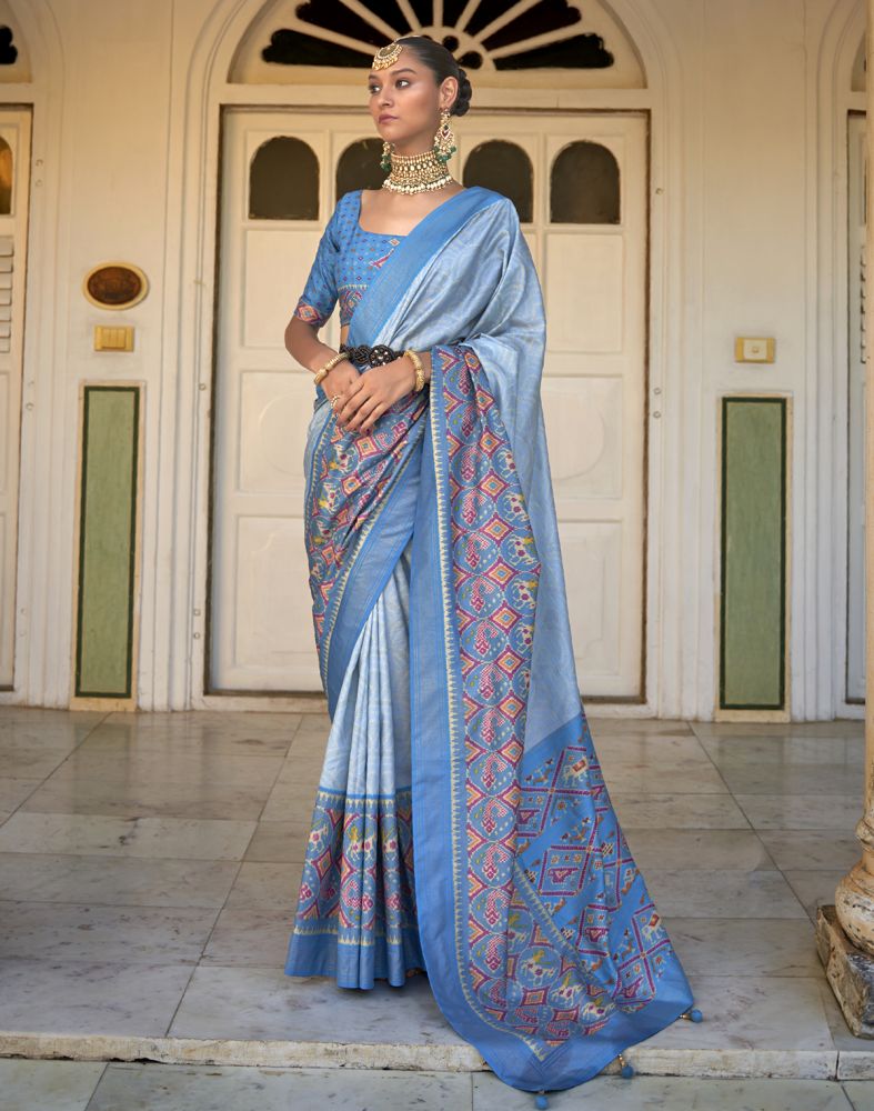 Light Blue Bandhini Print Patola Saree