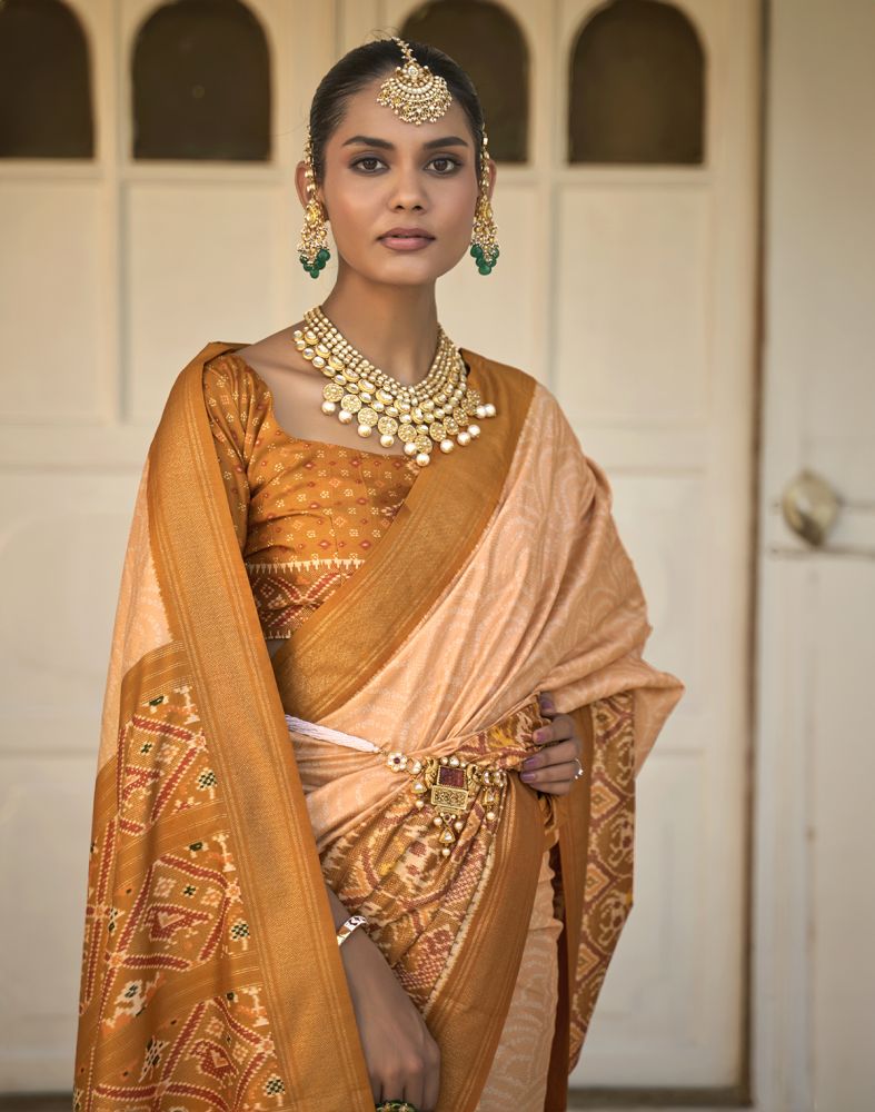 Light Orange Bandhini Print Patola Saree