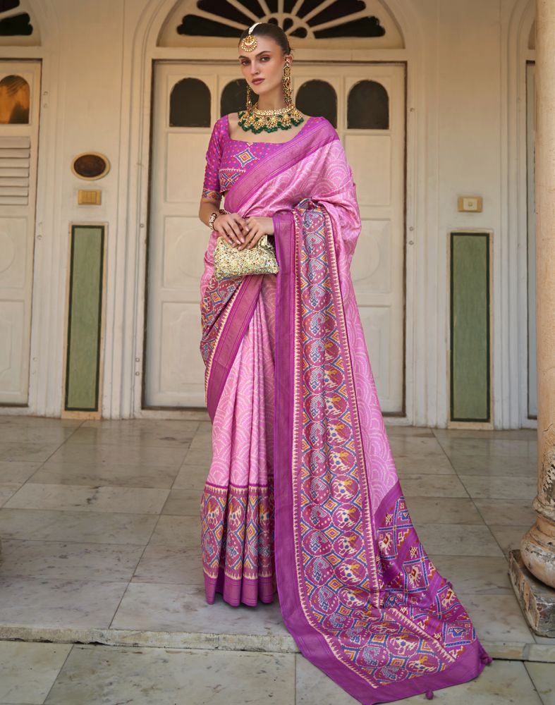 Fuscia Pink Bandhini Print Patola Saree