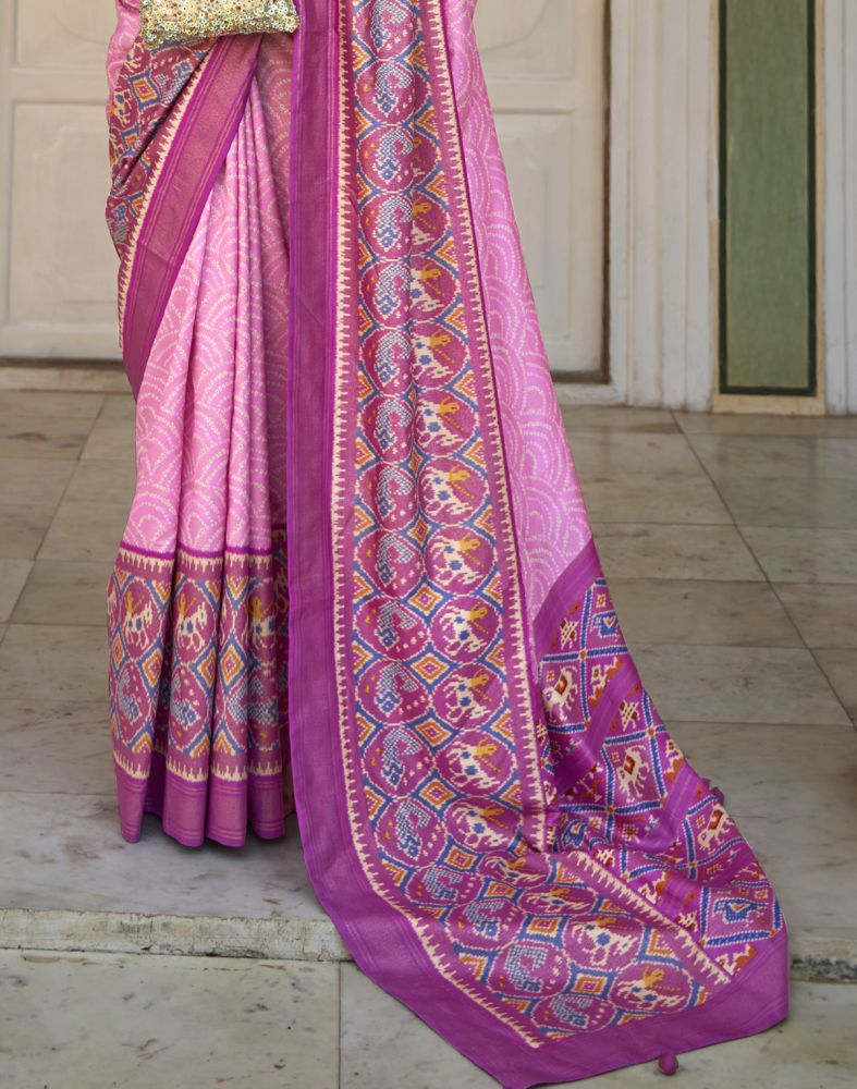 Fuscia Pink Bandhini Print Patola Saree