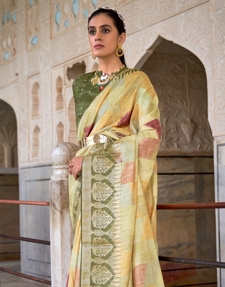 Light Green Banaras Silk Patola Fabric Saree