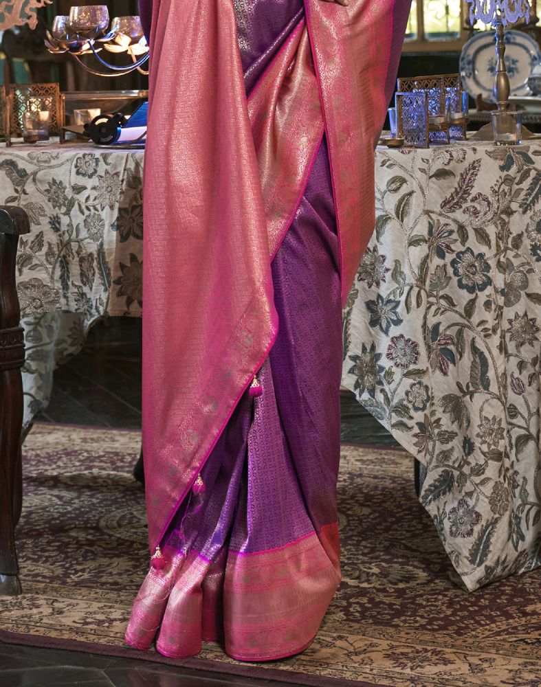 Stylish Purple Floral Weaving Soft Silk Saree