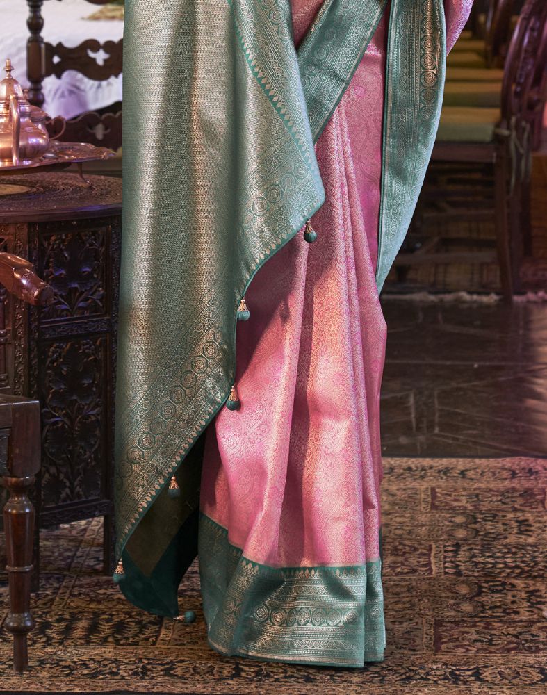 Pink all over Self Design Weaving Soft Silk Saree