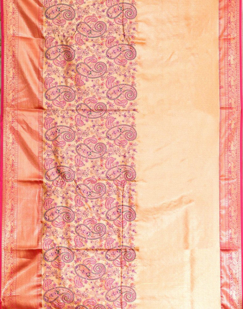 Gold Kantha Embroidered work Semi Silk Saree