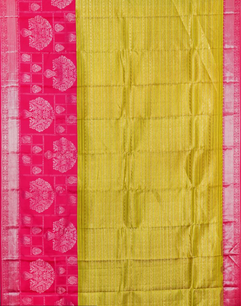 Yellow Coloured Striped Pure Kanchi Pattu Saree
