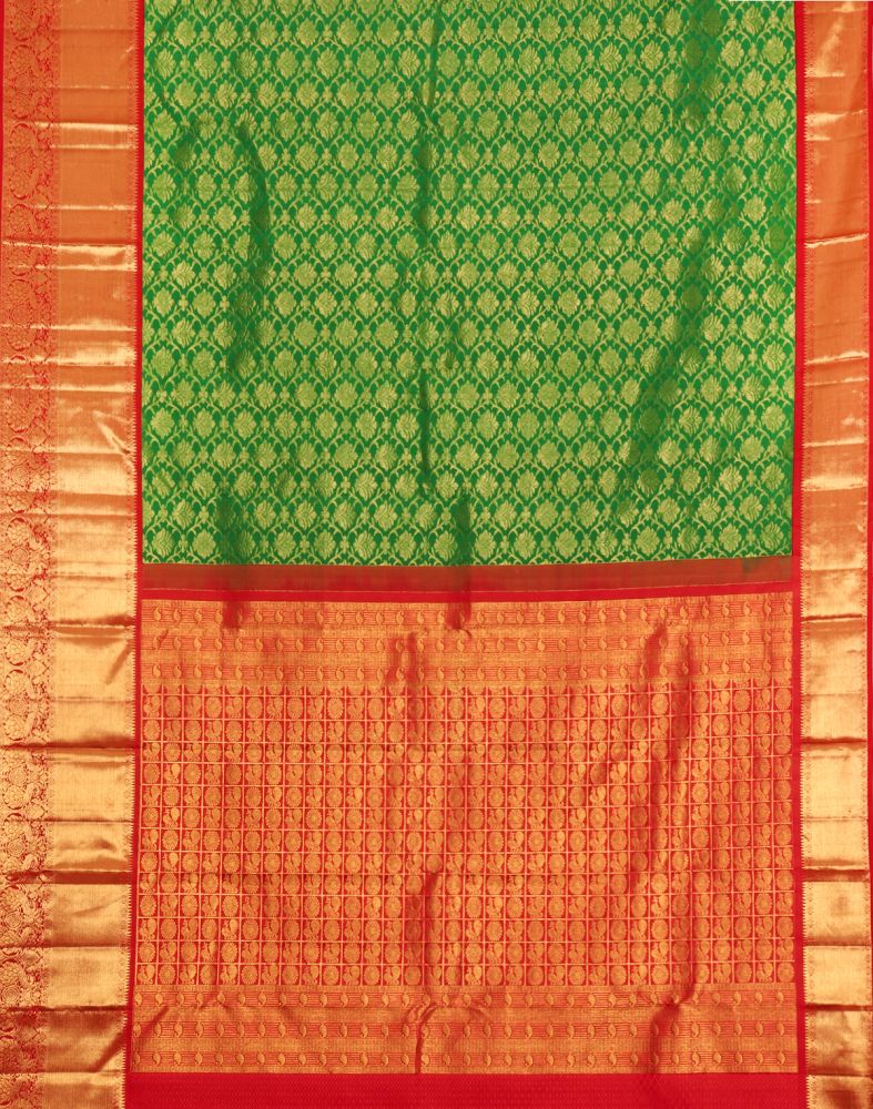 Floral Pattern Green Coloured Pure Kanchi Pattu Saree