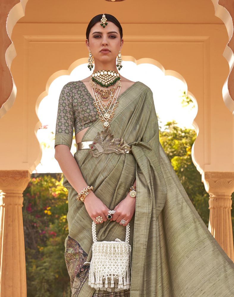 Light Green Soft Silk Half and Half Saree