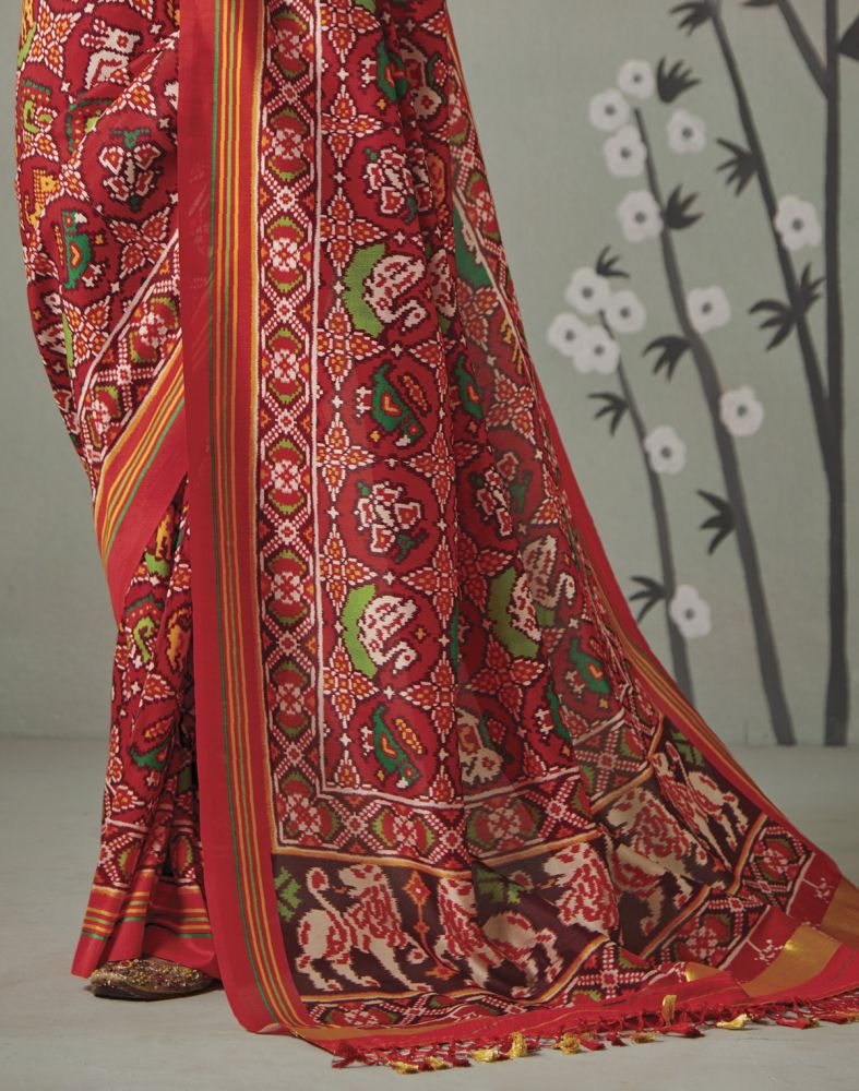 Red Ikat Print Patan Patola Saree