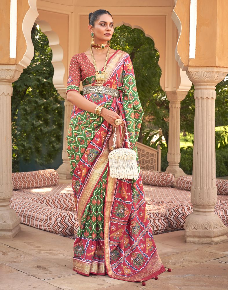 Beautiful Green Coloured Ikat Print Patola Saree